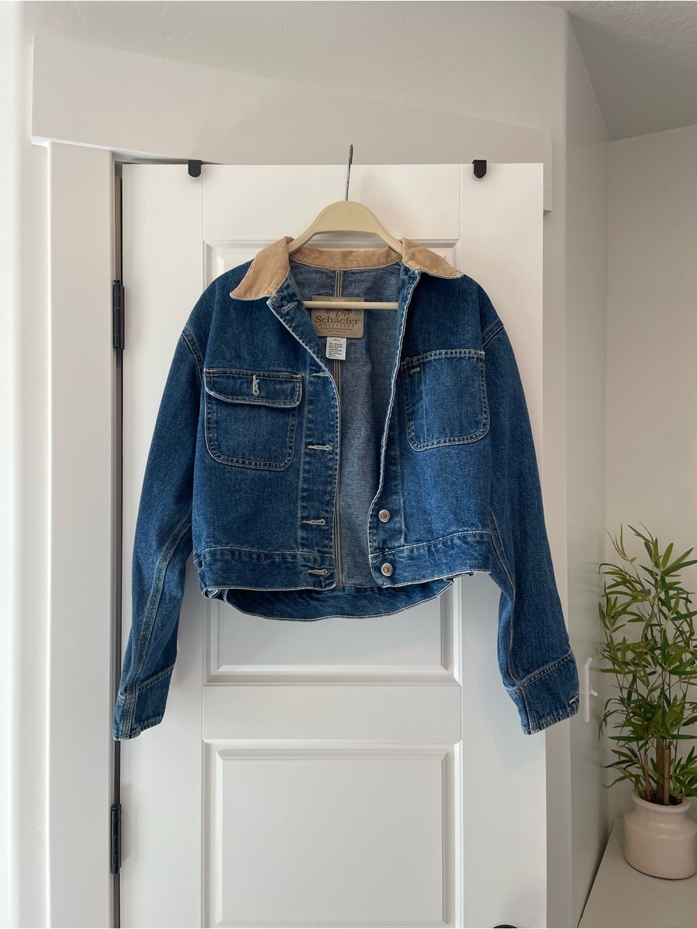 Schaffer Blue Denim Jacket with Tan Corduroy Collar
